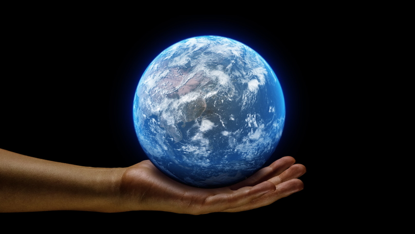 Hand holding a realistic earth planet. Ruling power concept using earth on hands. World globe spinning from asia to europe. Royalty-Free Stock Footage #1060764088
