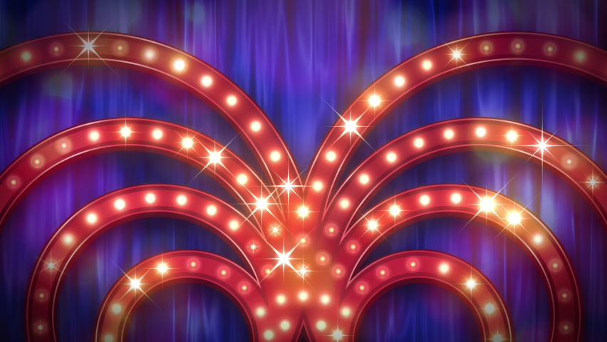 The cabaret stage of the light bulb illuminations with the act curtain.Decorative stage lighting.
Loop. Royalty-Free Stock Footage #1060772152