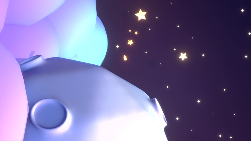 Vertical looped cartoon funny UFO cow abduction in outer space animation.