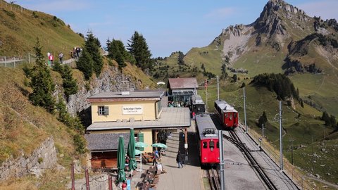 Cog railway station Schynige Platte - COUNTY OF BERN, SWITZERLAND - OCTOBER 9, 2020