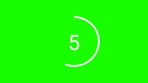 Loading circle icon with counting 5 second on green screen animation. Chroma key