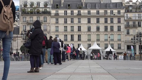 PARIS, FRANCE – SEPTEMBER 2020: Paris introduces numerous temporary outdoor Covid-19 testing facilities as cases started to rise around Europe after the Summer holidays