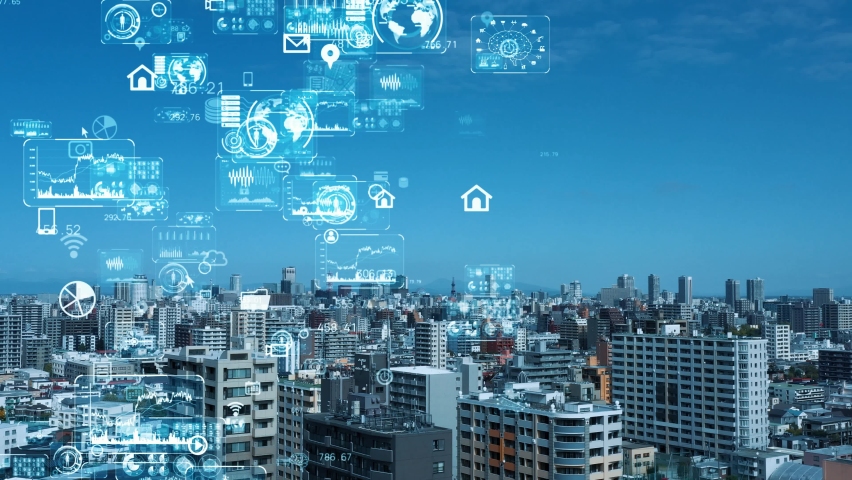 Smart city and communication network concept. 5G. IoT (Internet of Things). Telecommunication. | Shutterstock HD Video #1060799860