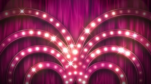 The cabaret stage of the light bulb illuminations with the act curtain.Decorative stage lighting.
Loop.
