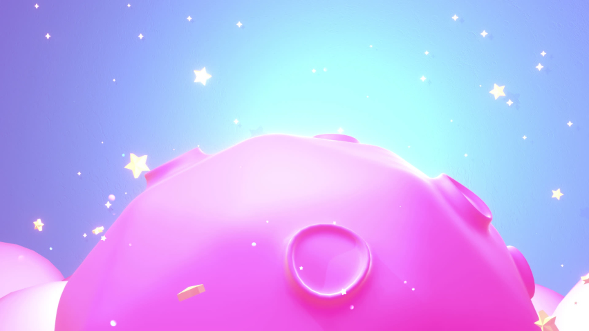 Looped cartoon funny UFO cow abduction in outer space animation.