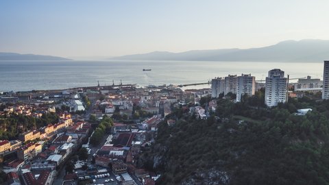 Establishing Aerial View Shot of Rijeka, Old Town, Croatia