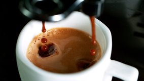 Close-up Slow Motion of Espresso Pouring from Coffee Machine. Filmed on High Speed Cinematic Camera at 1000 fps. - Powered by Shutterstock - Get 15% off with code: PIKWIZARD15