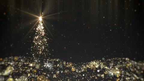 Gold glittering christmas tree lights with copy space for text motion graphic background looped.
