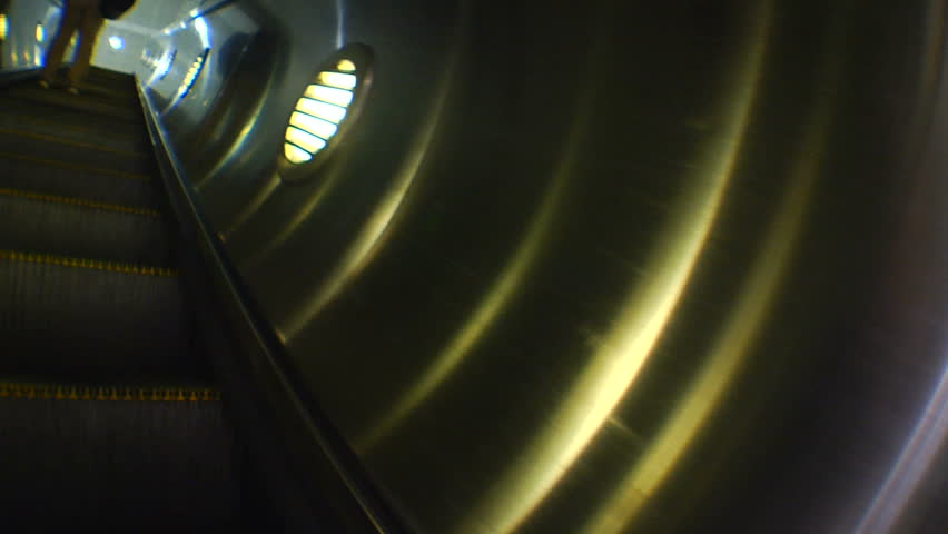 An abstract view going up an escalator at the metro station in Hollywood, CA