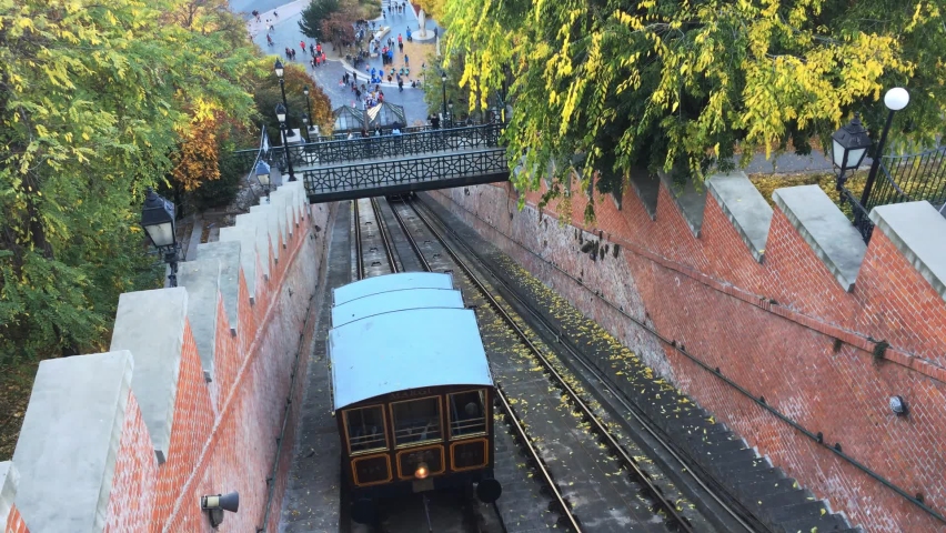 Castle Hill Funicular cable cars in Budapest, Hungary
