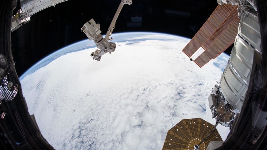 Amazing beautiful Time-lapse from ISS International Space Station with clouds and Continents  during ISS pass over Pasific Ocean to Africa | Shutterstock HD Video #1060845295