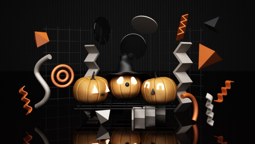 Halloween Pumpkins with geometric design pattern in black colour 3d rendering