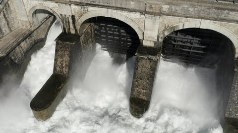 Aerial view of a dam on river Adda, Italy