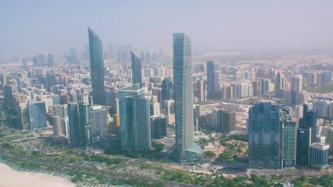 Abu Dhabi / UAE - 15 November 2018: Aerial shot of Downtown Abu Dhabi with Skyscrapers 