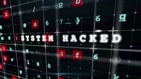 Animation of the words Malware, System Alert written on computer screen with digital interface on black background. Global online security cyber attack concept digitally generated image.