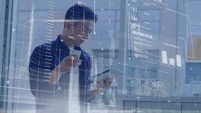 Animation of data processing over man using digital tablet and smartphone. Global online network digital interface technology concept digitally generated image. - Powered by Shutterstock - Get 15% off with code: PIKWIZARD15