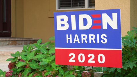 Joe Biden Kamala Harris 2020 Yard Sign in Front Yard of House, Political Support