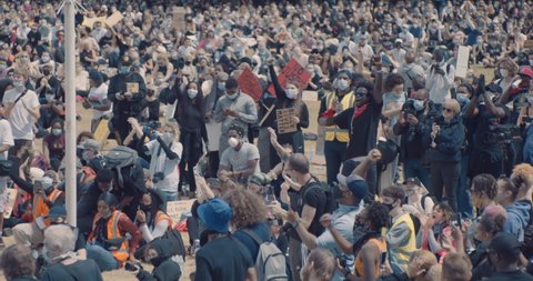 Bristol, UK - June 07 2020: Crowd of people cheering at Black Lives Matter protest