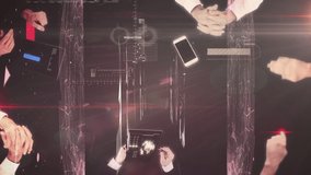 Animation of digital interface data processing with people using digital tablet, smartphone at meetting. Global technology online network concept digitally generated image. - Powered by Shutterstock - Get 15% off with code: PIKWIZARD15