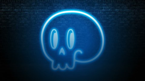 4k.Halloween Neon Abstract background.Glowing Skull.Looping Animation.Horizontal view. 3840x2160.
