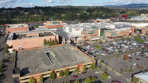 Tukwila , WA / United States - 10 16 2020: Aerial / drone footage of the Westfield Southcenter Mall, commercial area, shopping center / mall in Tukwila, Washington