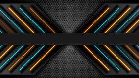 Futuristic perforated technology abstract motion background with cyan orange neon glowing arrows. Seamless looping. Video animation Ultra HD 4K 3840x2160