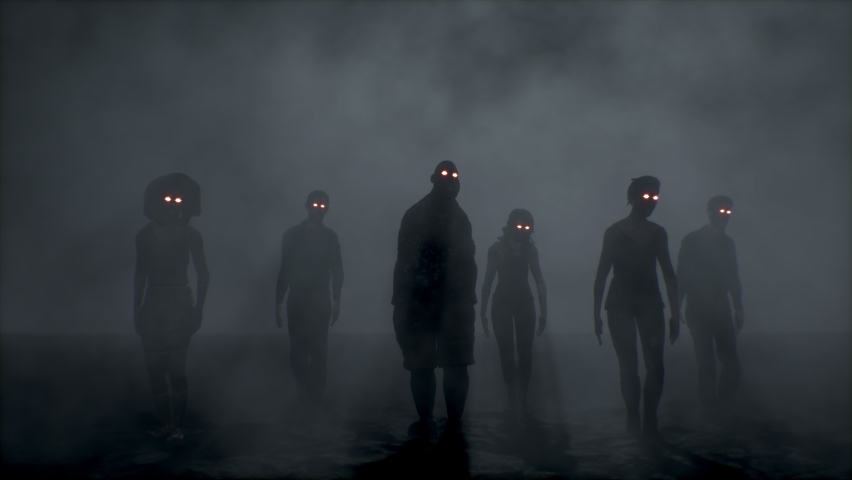 Group of scary zombies dancing. Halloween concept.