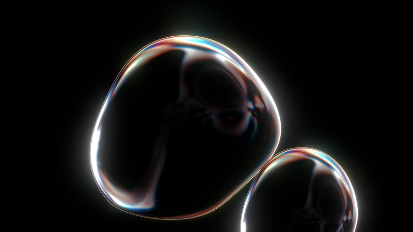 Water Drops isolated on black background seamless loop texture. Soap bubble over dark black screen seamless loop in 4K. Single Soap Bubble