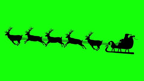 Animated Silhouette Santa's Sleigh with Rudolf on Green Screen