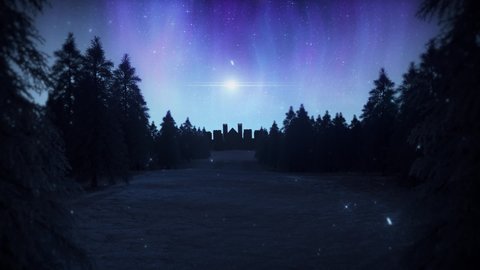 Snowy Landscape with Stars and Aurora Loop Motion Background