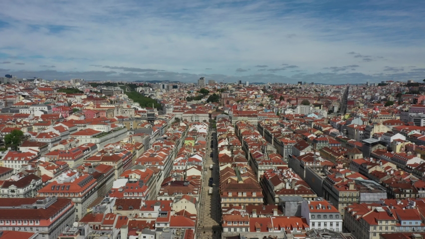 aerial view of lisbon city - Rua Augusta Royalty-Free Stock Footage #1060898179