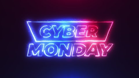 Cyber Monday red blue streak neon particles bokeh background resolution concept.