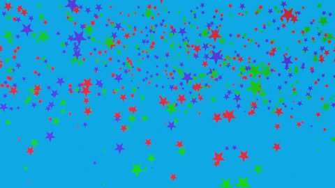 multicolored stars on a blue background fall down.
