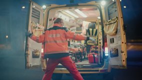 Team of EMS Paramedics React Quick to Provide Medical Help to Injured Patient and Get Him in Ambulance on a Stretcher. Emergency Care Assistants Arrived on the Scene of a Traffic Accident on a Street. - Powered by Shutterstock - Get 15% off with code: PIKWIZARD15