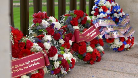 Various sympathy and condolence wreath kept at Normandy American Cemetery and Memorial, Colleville sur Mer, Normandy, France