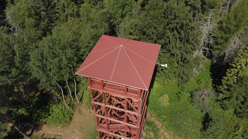 Observation tower on mountain Eliaszowka in Beskid Sadecki, Poland.