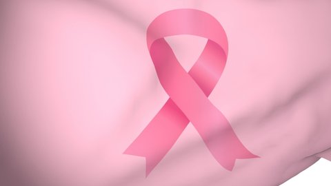 3d waving flag with pink  ribbon symbol to fight against breast cancer
