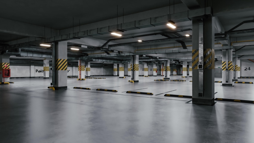 Modern underground parking interior. 3D render Royalty-Free Stock Footage #1060920112