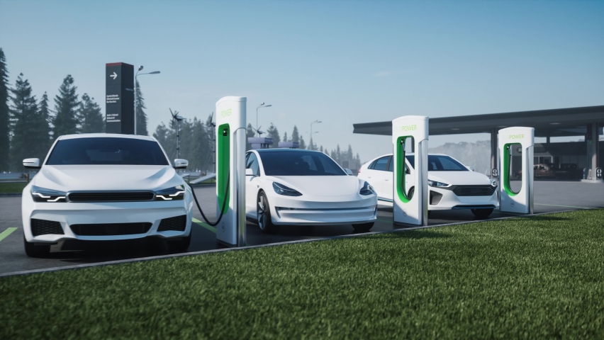 Charging station for electric cars in the background of a gas station. | Shutterstock HD Video #1060920115