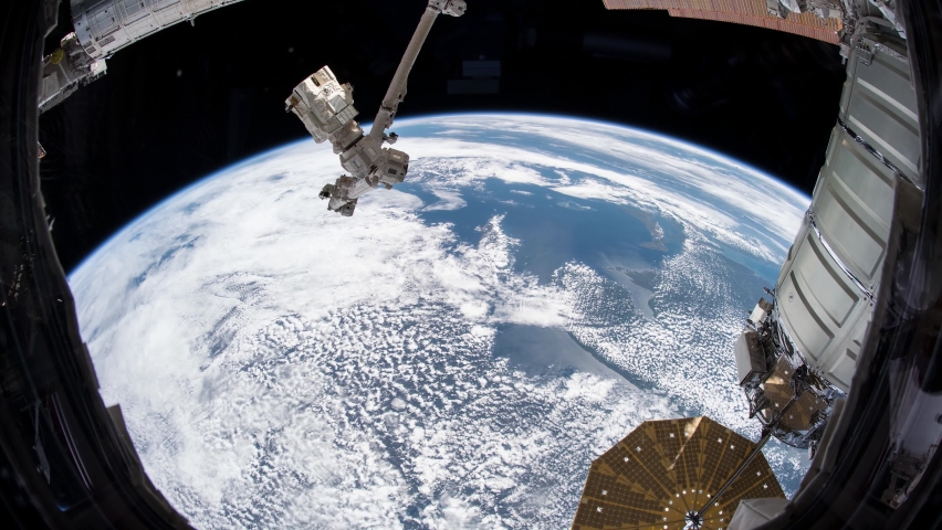 Amazing beautiful Time-lapse from ISS International Space Station with clouds and Continents  during ISS pass over Pasific Ocean to Africa | Shutterstock HD Video #1060925476