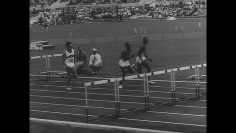 CIRCA 1960 - Slow motion is employed to show the victories of American track and field stars Lee Calhoun, Otis Davis, Wilma Rudolph and Don Braggs.