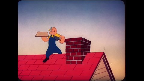CIRCA 1956 - In this animated film, Popeye adds a brick chimney to his house.