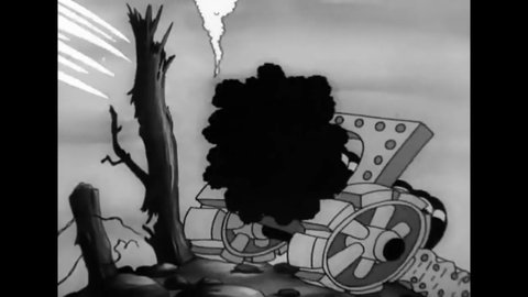 CIRCA 1931 - In this animated film, animal troops use machine guns and heavy artillery to navigate WWI warfare.