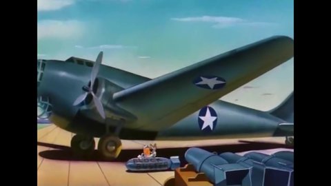 CIRCA 1943 - In this animated film, Bugs Bunny reads a book on an air base.