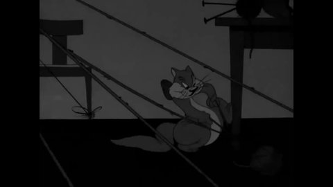 CIRCA 1943 - In this animated film, a cat tries to capture a bird by tying down its cage, but the bird still outsmarts him.