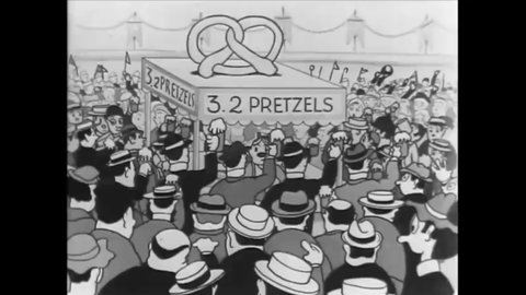 CIRCA 1933 - In this animated film, a man serves beer to crowds at a bakers convention.
