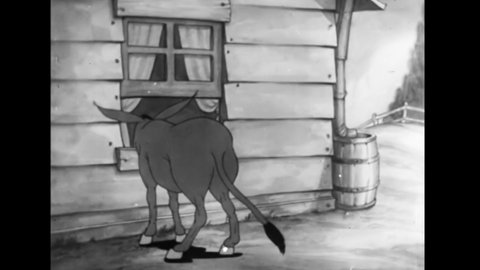 CIRCA 1936 - In this animated film, the Democratic party is depicted as a reckless, hazardous donkey.