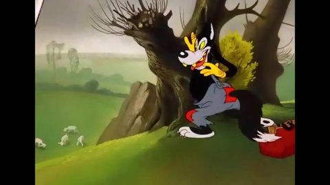 CIRCA 1942 - In this animated film, a wolf dons sheep's clothing to prey on them but stumbles upon another wolf doing the same thing.