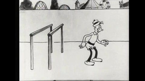 CIRCA 1933 - In this animated film, a boy is able to win a high striker game at a carnival after drinking milk.