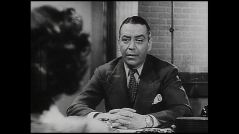 CIRCA 1948 - In this mystery movie, a young woman is interrogated as a suspect in a murder case.